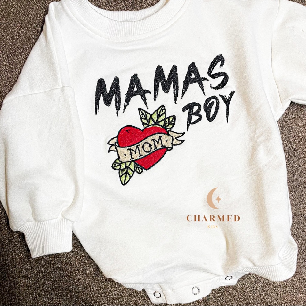 Mamas boy embroidered bubble romper